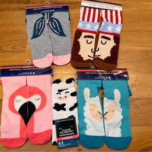 Five pairs of Fun Character Crew Socks Set for women size 5-9